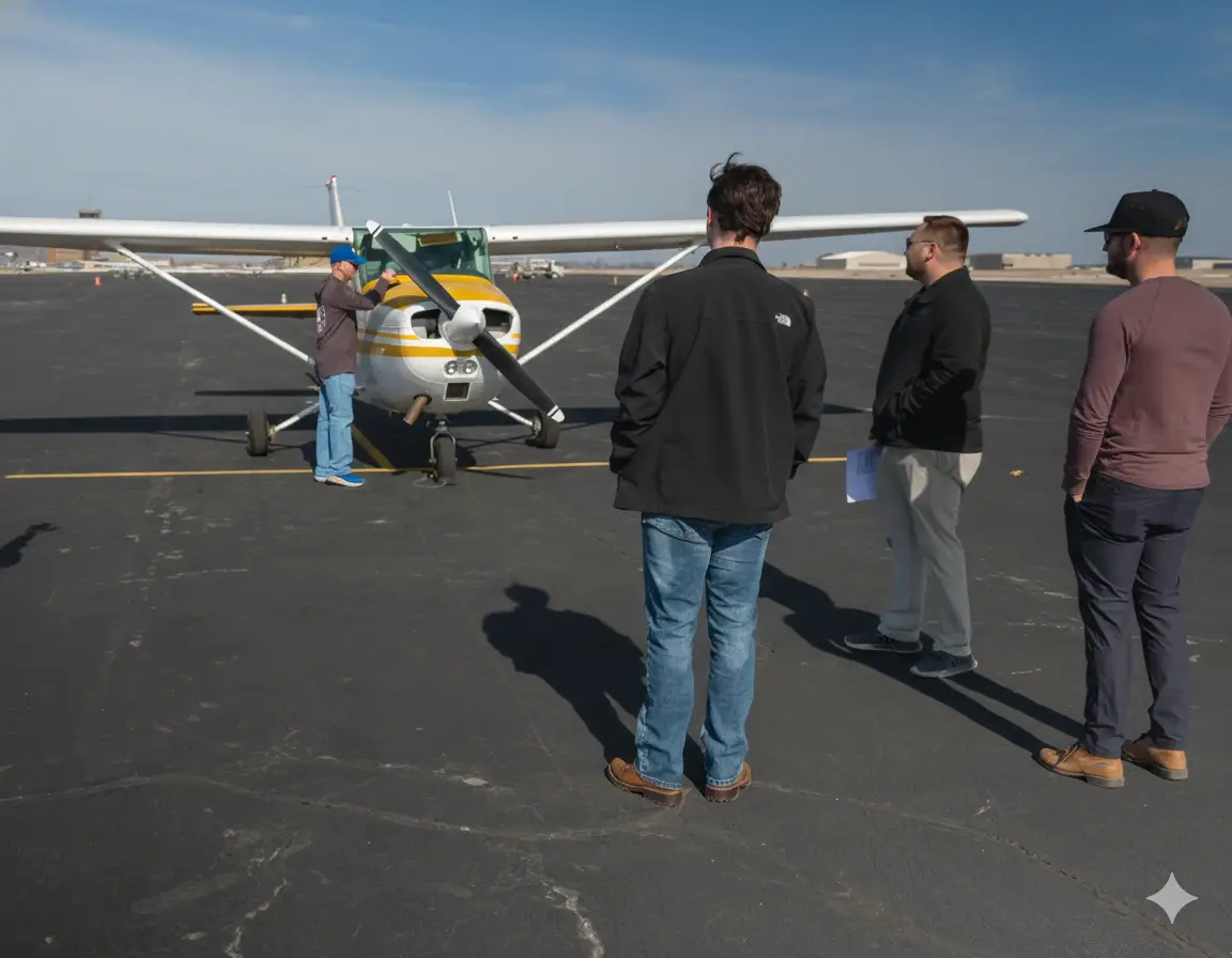 CFIs preparing cessna aircraft for takeoff at New Century AirCenter near Kansas City